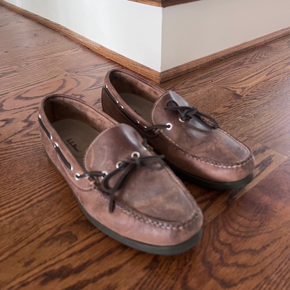 Vintage L.L Bean Men Boat Shoes Handsewn Moccasins Full Grain Leather Size 10 D - Picture 2 of 14